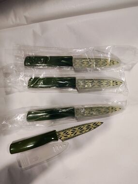 Temptations Green Handle Decorative Paring Knife Set (4 Pack)
